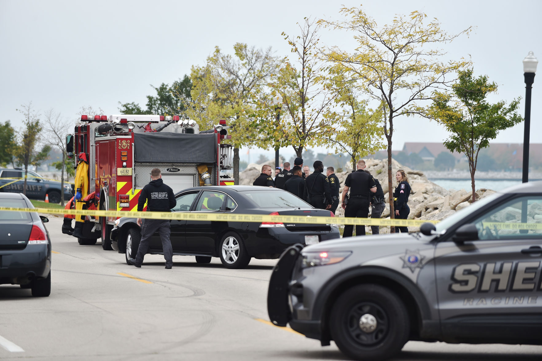 Racine area first responders congregate along Pershing Park Drive